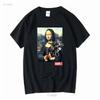 Einheit Mona Lisa Kunst Parodie T-Shirt Waffen Schwarz Herren S Gemälde Hip Hop Rap vintage Gewaschen Grafik Bequem Streetwear Mode