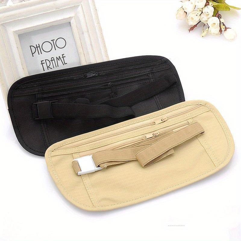 Unisex Travel Waist Pouch Passport Money Belt Bag Hidden Security Wallet Black Zippered Waist Security Pouch