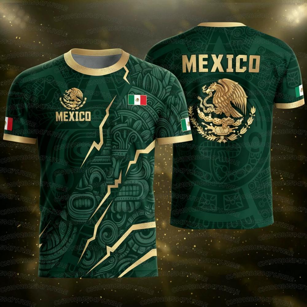 2026 Mexico National Flag Print Men's Women's Short Sleeve T-shirt 3D Print Tees Outdoor Soccer Jersey Sports Casual Tops