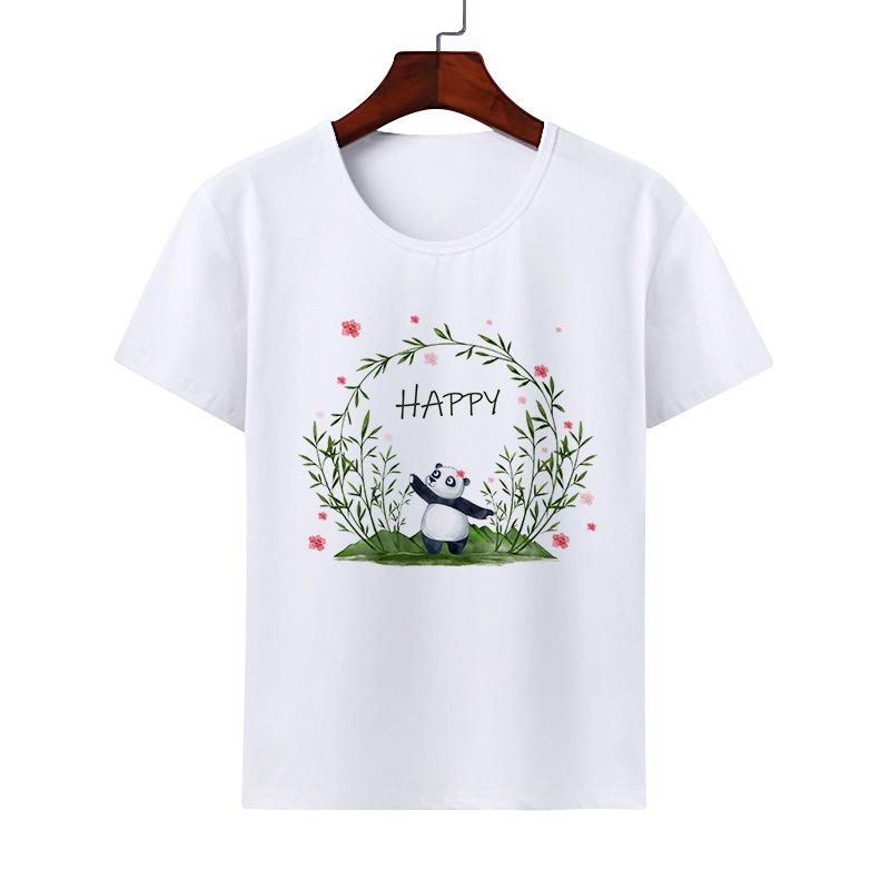 Cute Giant Panda Cartoon Tshirt for Boy Girl Summer round Neck Modal Cat Short Sleeve ParentChild Top Kids Clothing