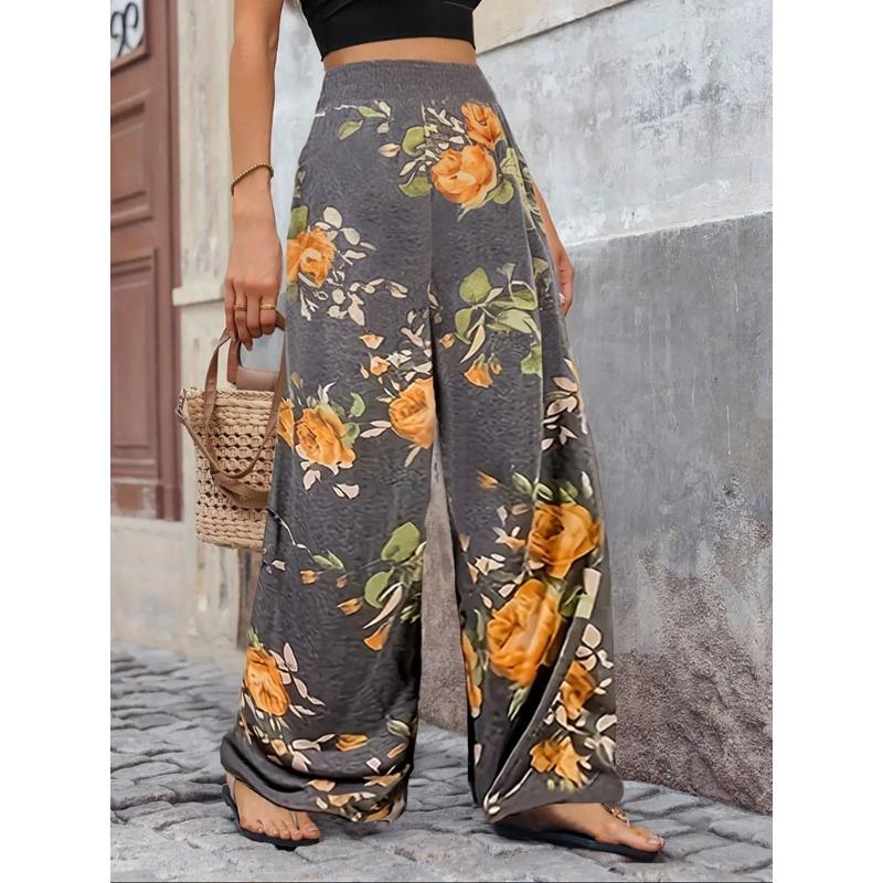 Plus Size Fashion Women 1XL-5XL Casual Loose Christmas Printing Long Wide Leg Yoga Pants Pocket Lounge Pants Pajama Pants