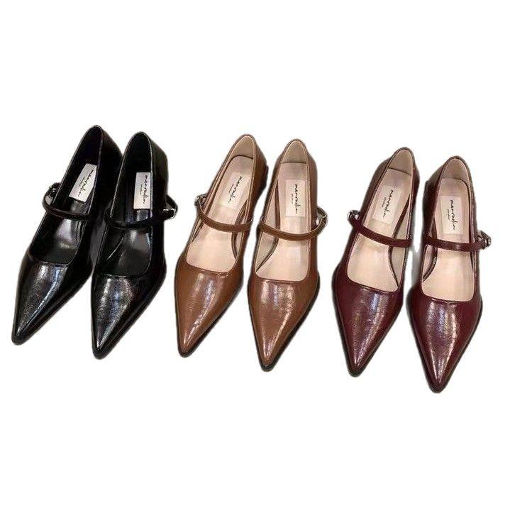 Spisse røde Mary Jane-sko dame 2025 nye vår og høst allsidige middels høyhælte plattform franske høyhælte Mary Jane-sko