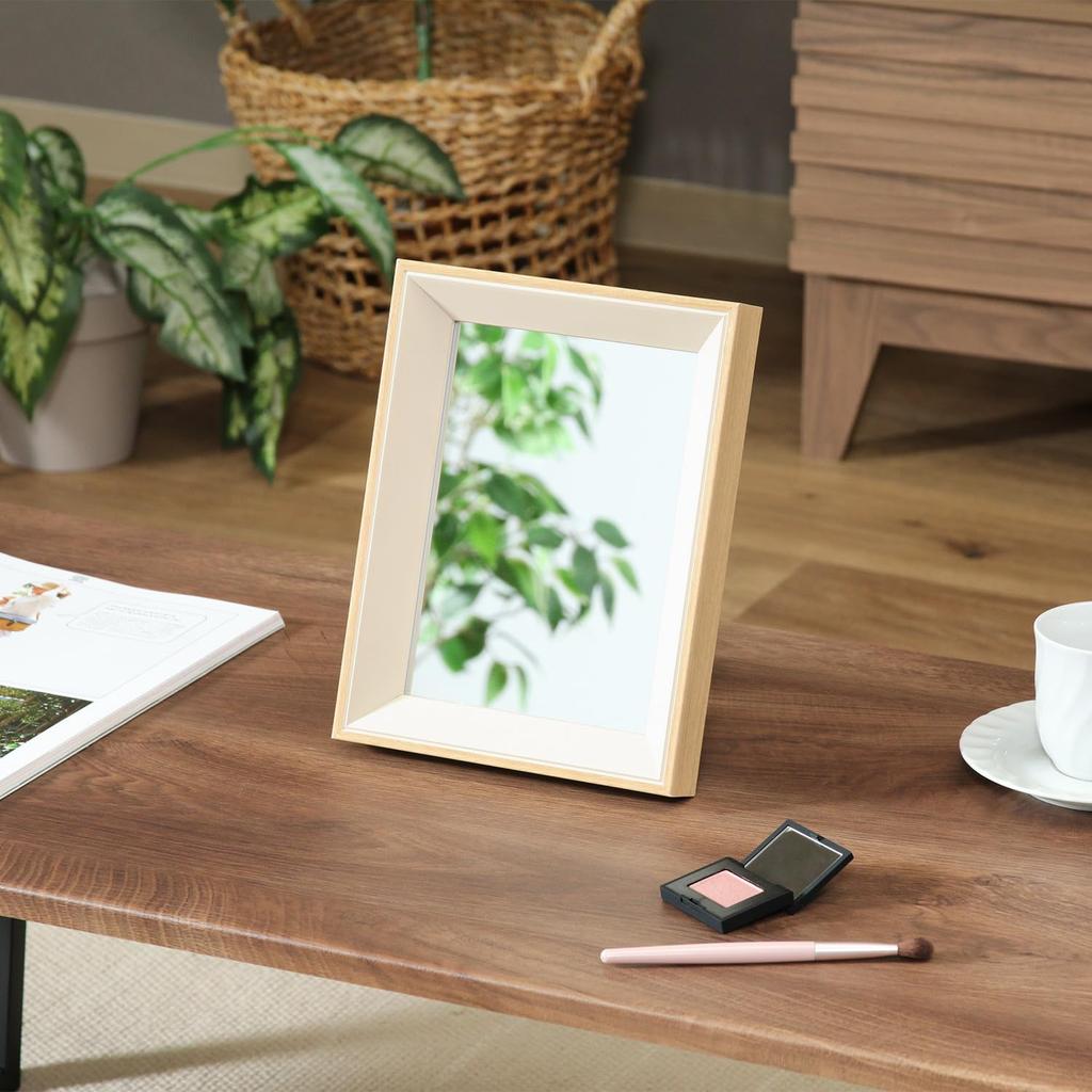 Fuji Boeki Mirror Tabletop Wood Grain Frame Bicolor Shatterproof Tabletop Mirror Compact Width X Depth 3 X Height White Tart 41918 17.5 22.6cm
