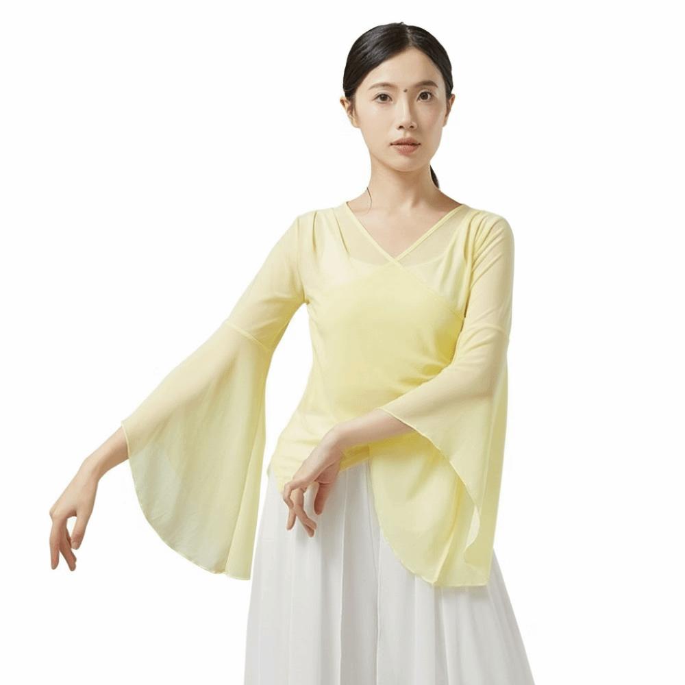 Elegant Chinese Folk Dancewear Sheer Mesh Mesh Top Breathable Classical Dance Top Women Dancewear