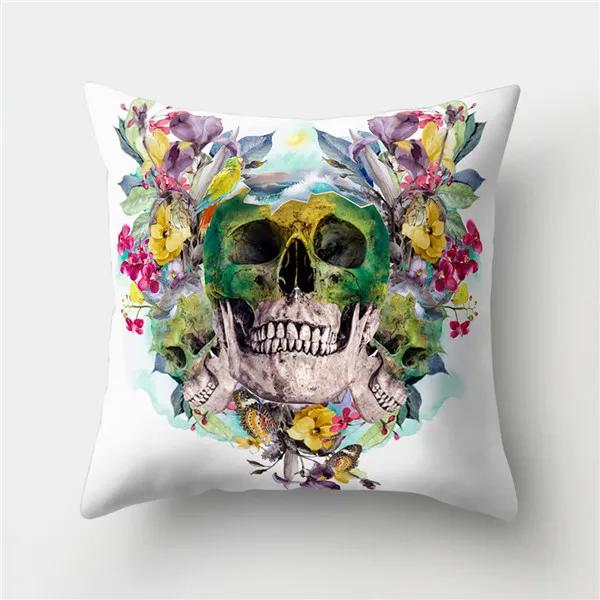 Halloween Floral Skull Print Cushion Cover Polyester Decorative Pillow Cover For Home Sofa Bed Nordic Style Pillow Case 45X45Cm