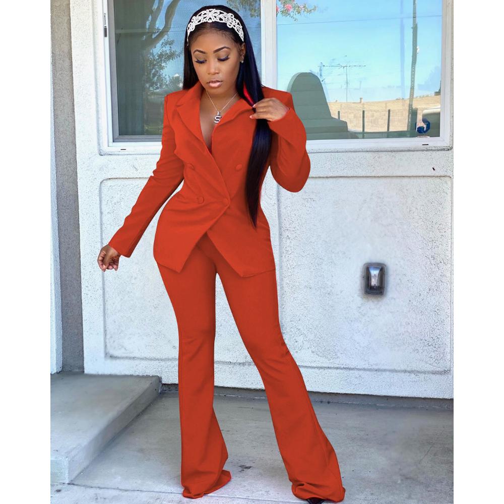 Autumn Winter Women's Solid Color Blazer Set, Relaxed Fit Two Piece Suit with Wide Leg Pants, Office Casual Coord for Business & Daily Wear