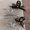 Black Heart Silver Leather Bow Hair Claw Clip