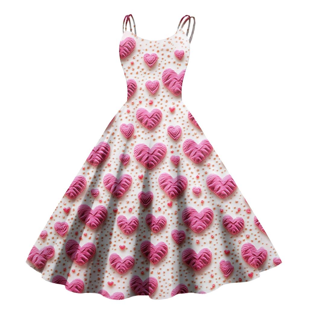 Dámské valentýnské šaty se srdíčkovým potiskem sexy vintage šaty