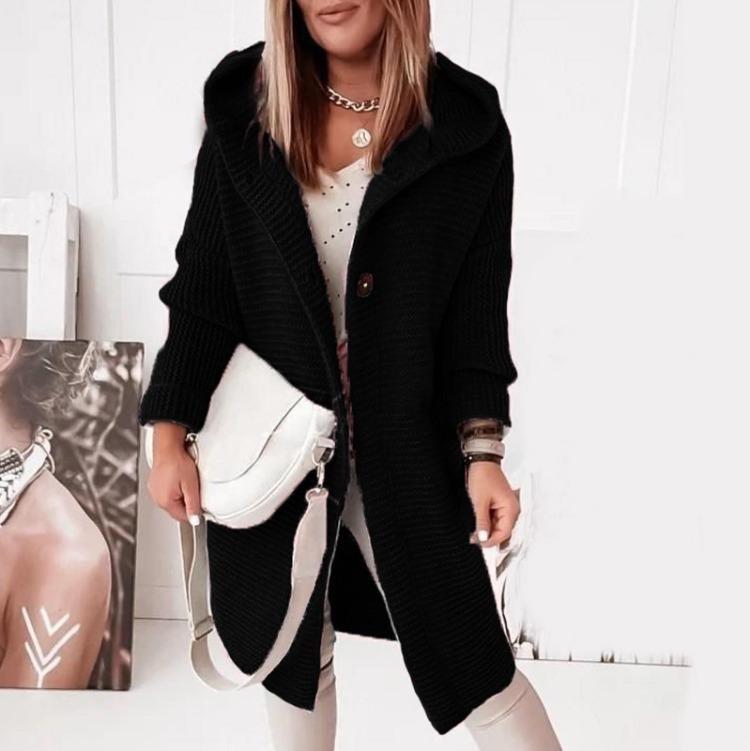 Women's Long Hooded Knitted Cardigan Solid Color Sweater Coat Warm Winter Thickened