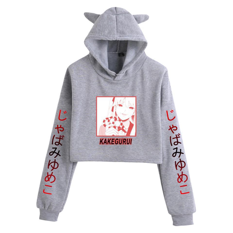 Kakegurui Cat Ear Anime Crop Top Hoodie for Women