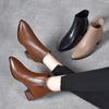 Leather Boots Women's Autumn and Winter Ankle Boots Pointed Head Thick Heel Temperament Short Boots Simple Cowhide Medium Heel Women's Fashion Boots