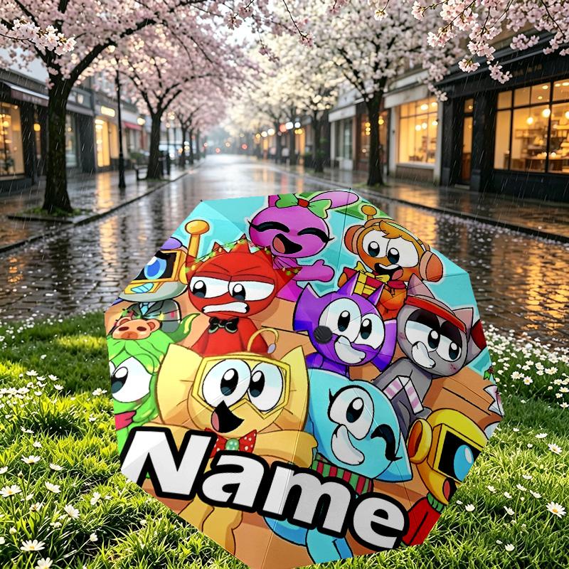 Custom Name Personalized Sprunki Game Print Umbrella, Auto Open Close, 8‑Rib Sturdy Frame, Commute Camping Hiking Use, Birthday Gift