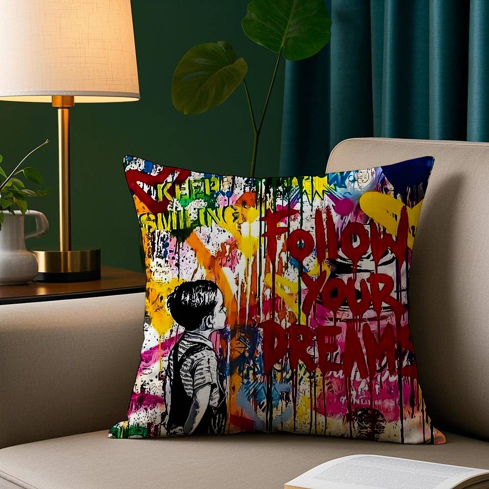B-Banksy G-Graffiti Kunst Kissenbezug Plüschstoff Weicher Kissenbezug Beidseitiger Druck Sofakissenbezug Überwurf