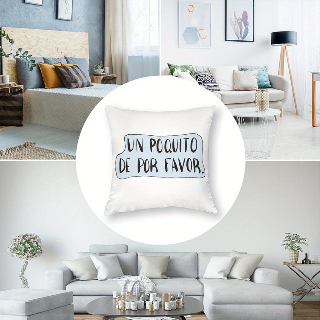"Un Poquito De Por Favor" Pillow Cover 2D Printed Polyester Sofa Cushion Case – Fun Spanish Quote Minimalist Decor