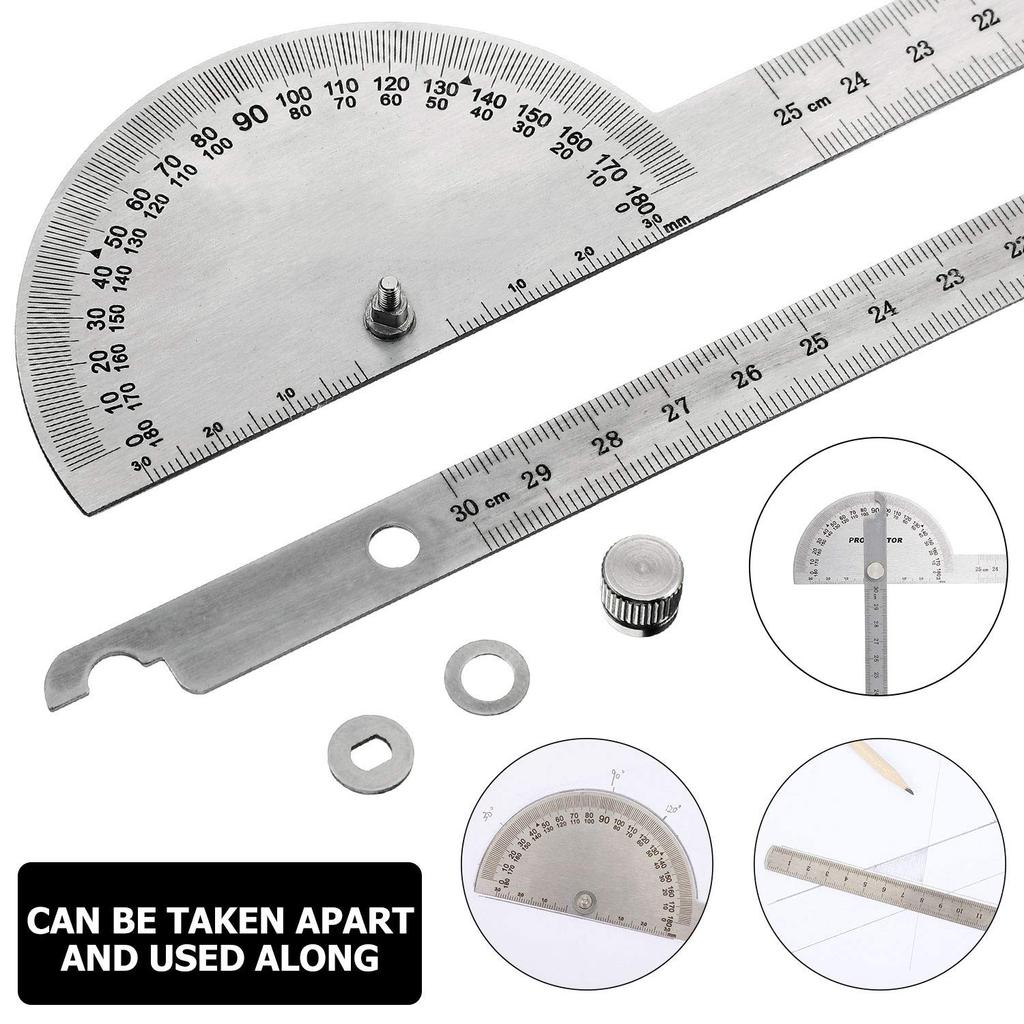 Angle Protractor Angle Finder Ruler Two Arm Stainless Steel Protractor Woodworking Ruler Measure Tool with 0-180 Degrees(30 Cm/ 11.8 Inch)