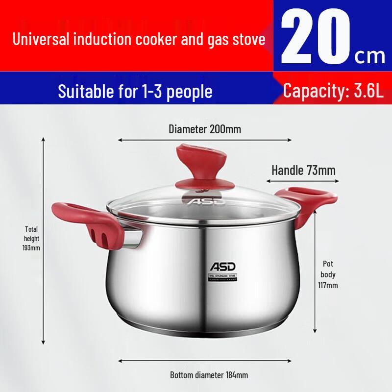 ASD 316L Stainless Steel 20cm Soup Pot