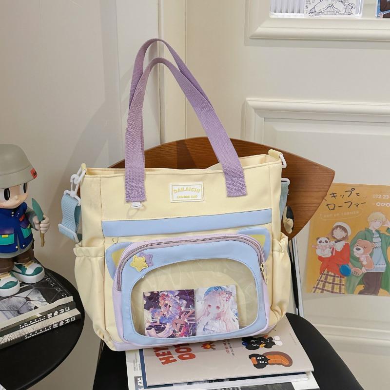 Canvas bag Women's large-capacity shoulder messenger bag Student class tutoring bag Carry book bag Handbag