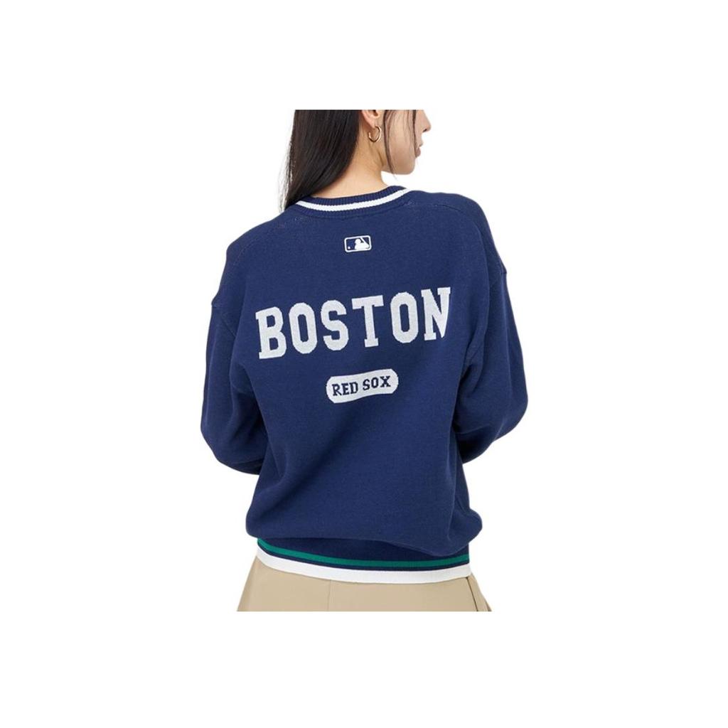 MLB Letter Print V-Neck Long Sleeve Sweater Unisex Sweater Blue 3AKPV0141-43NYS