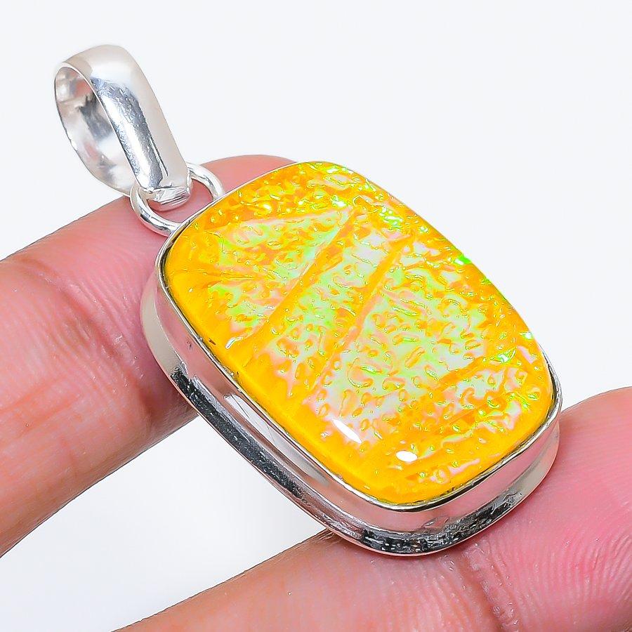 Natural Yellow Triplet Opal 925 Sterling Silver Jewelry Pendant 1.85" AP-16538