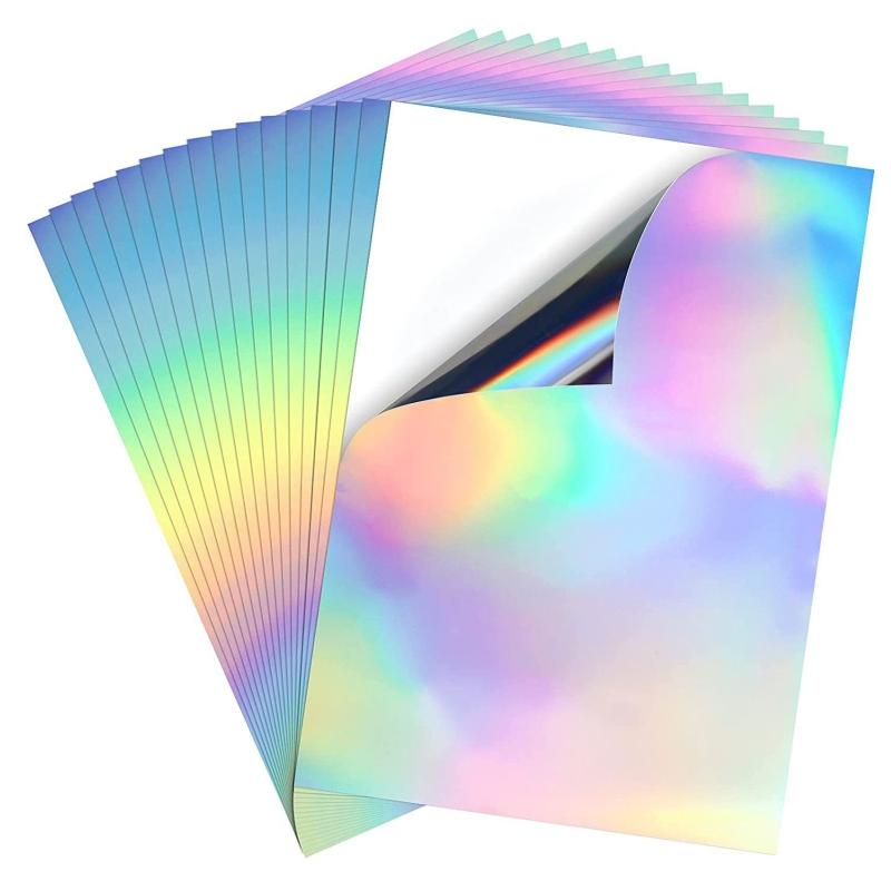 20Pieces A4 Printable Holographic Vinyl Sticker Rainbow Paper Ink Jet Printer DIY Label Quickly Dries Waterproof 1