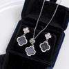 Elegant Zircon Lucky Clover Necklace Earring Set Women Light Luxury Geometric Pendant Jewelry Party Office Wear