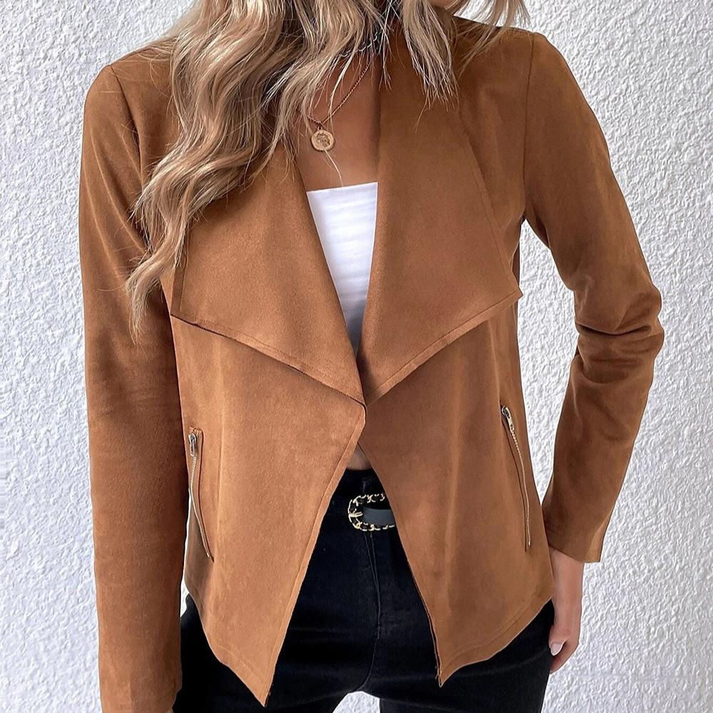 European and American-style Women's Faux Fur Coat, Fall/winter, with Collar, Long Sleeves, Stylish and Elegant, Suitable for Work, Short Length.