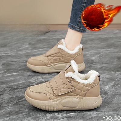 Mode Damen Warme Baumwollschuhe mit weicher Sohle und Fleecefutter für den Winter, Neues lässiges Design mit dicker Sohle, Vielseitige tägliche Damen-Schneestiefel, Sneakers