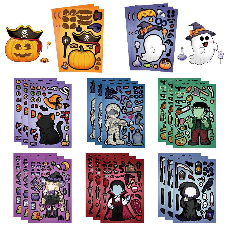 8 Cute Halloween Pumpkin & Ghost Puzzle Stickers for Kids - Fun & Educational DIY Journal Stickers