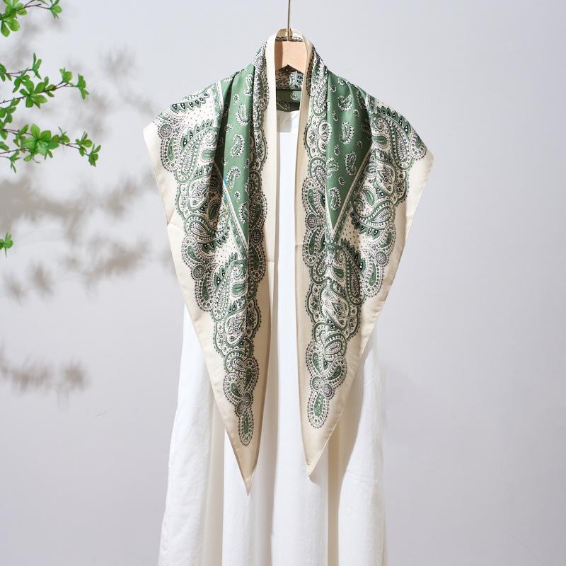 Summer Atmosphere Wearing Belt Waist Seal Twill Silk Simulation Silk Cool Triangle Scarf Cashew Print Women's Silk Scarf