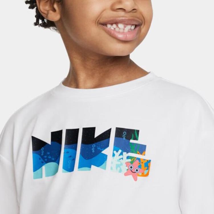 Nike Coral Reef Letter Print Loose Round Neck Short Sleeve T-Shirt Kids Tops White FQ0635-100