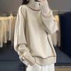 Women's Color Block High Neck Wool Sweater - Thickened Loose Knit Pullover for Autumn & Winter.