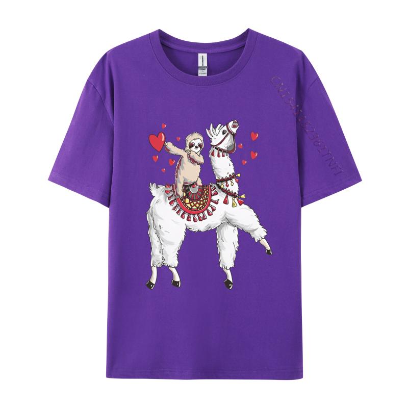 Sloth Riding Llama Valentines TShirts Men Hip Hop Casual Tee Shirts Brand Camisas Hombre Cartoon Harajuku T Shirt