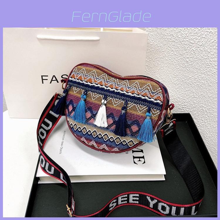 Bohemia Tassel Woven Small Shoulder Bag With Zipper Closure For Casual Day Use