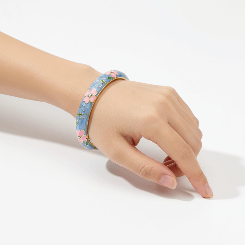 Enamel Vintage Cloisonne Bangle Traditional Chinese Chinese Flower Bangle Cherry Blossom Ethnic Women's Hand Bracelet