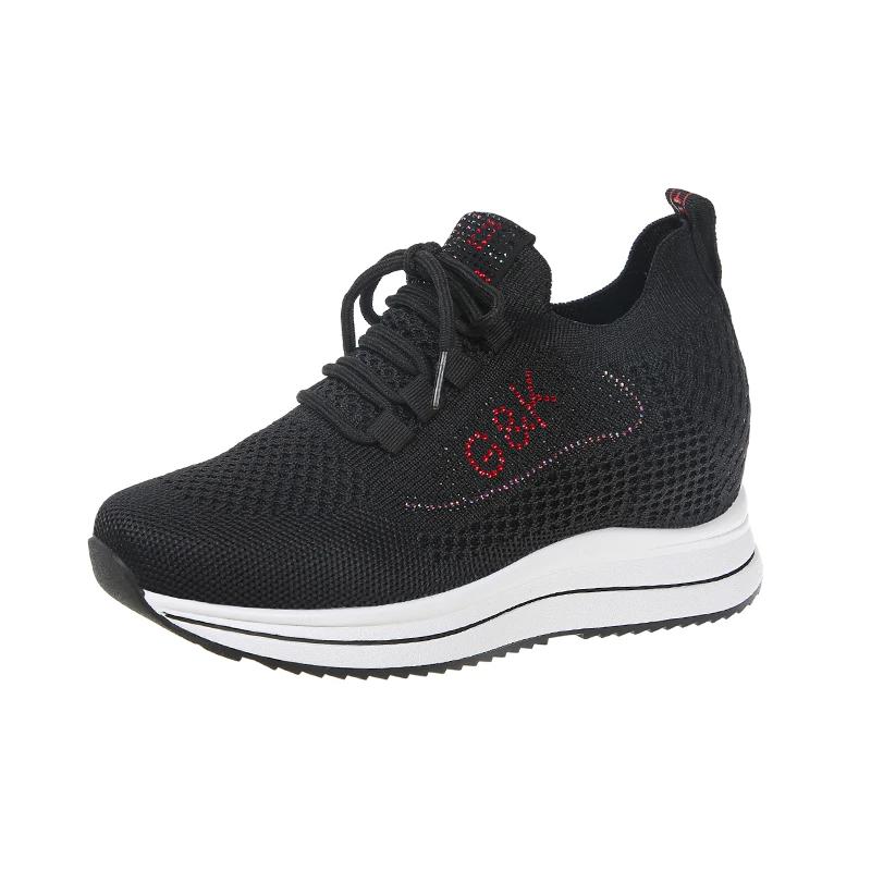 

Мода 2025 Обувь Женская Сетка Женские Вулканизированные Кроссовки Уличные Дышащие Женские Кроссовки Кристалл Увеличенные Внутренние На Шнуровке Повседневная Обувь 35 чёрный