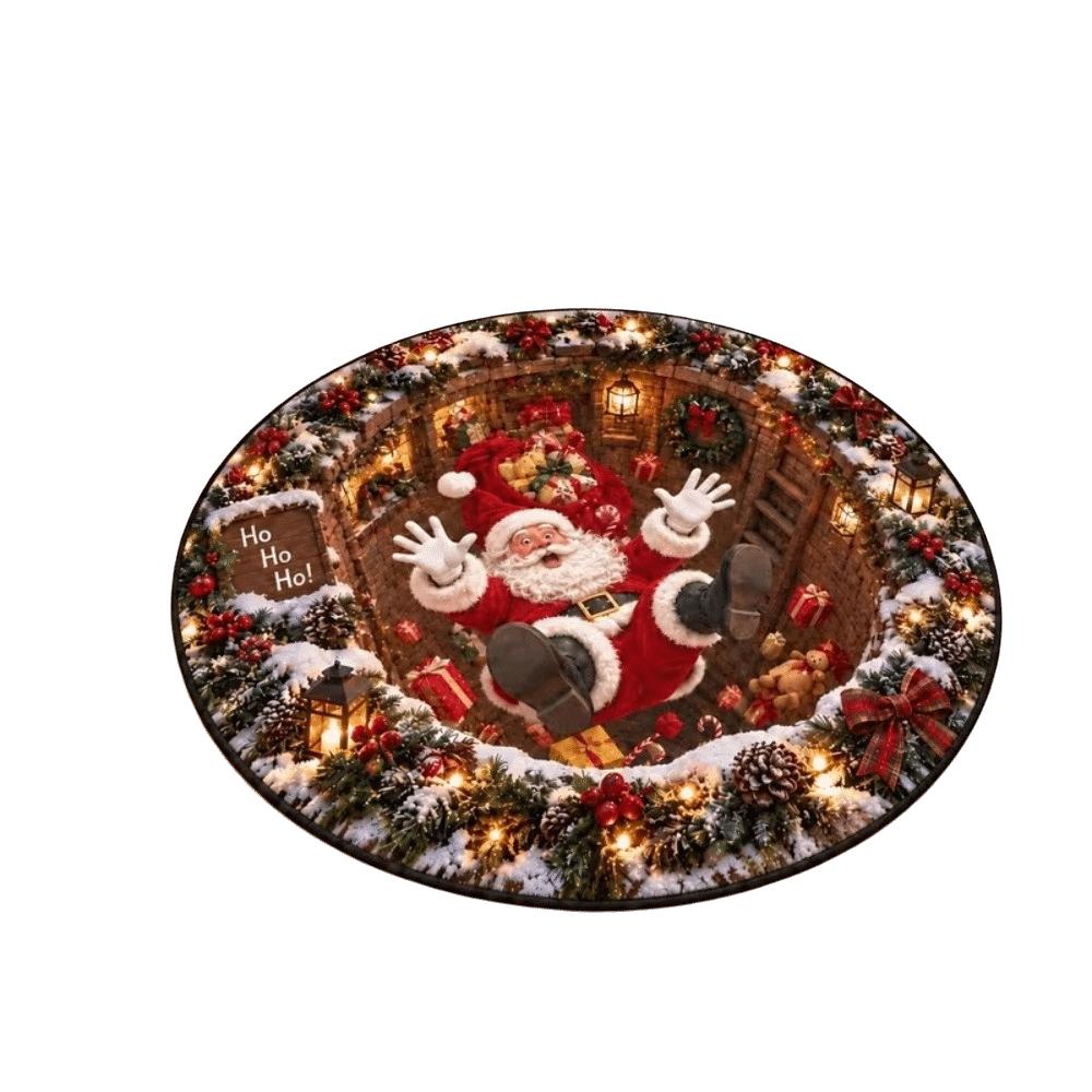 2D Flat Printed 3D Illusion Rug Santa Claus Christmas Doormat Christmas Rug  Indoor