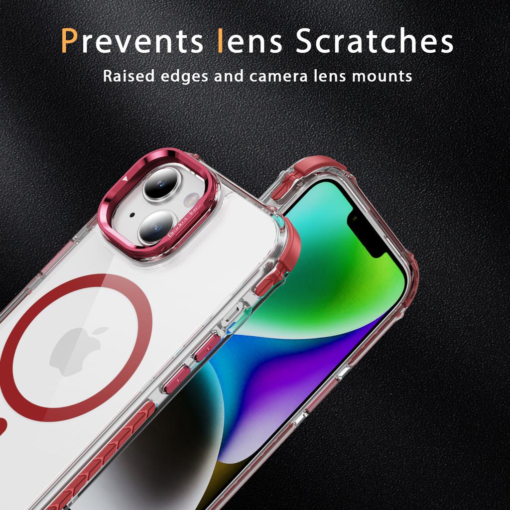 For iPhone 14/13 Clear Phone Case with Lens Kickstand Cover Compatible with MagSafe
