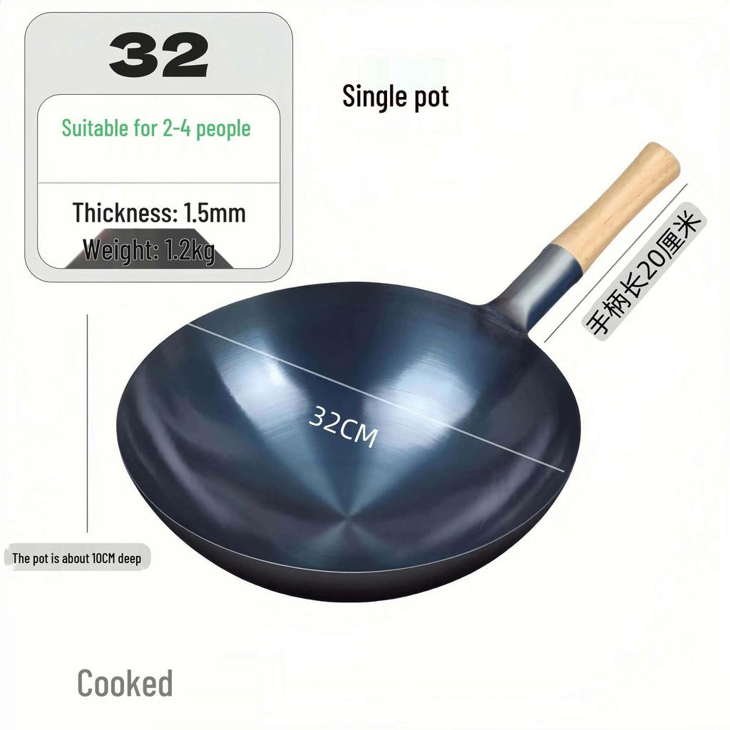 Zhangqiu Non-stick Cast Iron Wok with Large Ladle for Home & Restaurant Use - Suitable for Gas Stoves