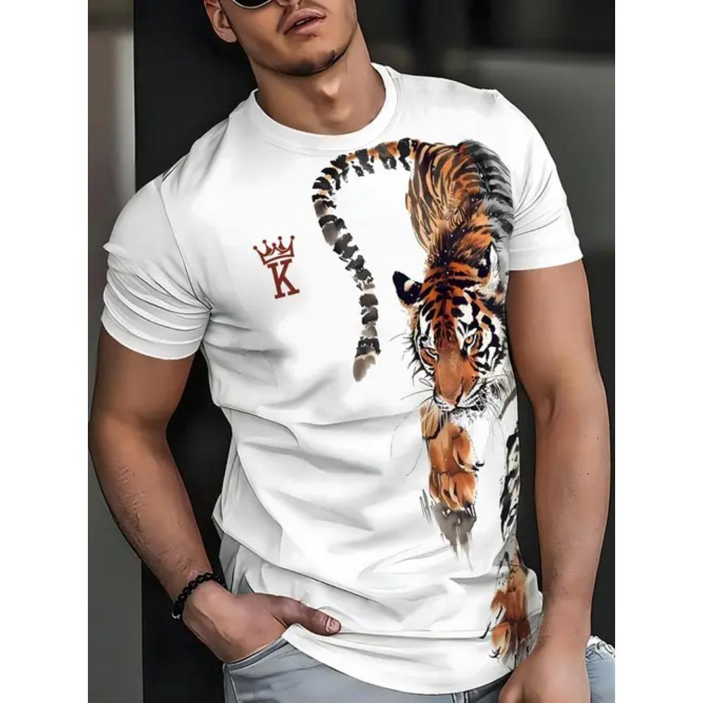 Summer Round Neck 3D Gradient Print Top Fashionable Casual Short Sleeved Men's T-shirts