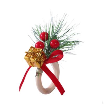 Christmas Napkin Decor Decorative Creative with Cone Red Wooden Holder for Cafe Wedding
