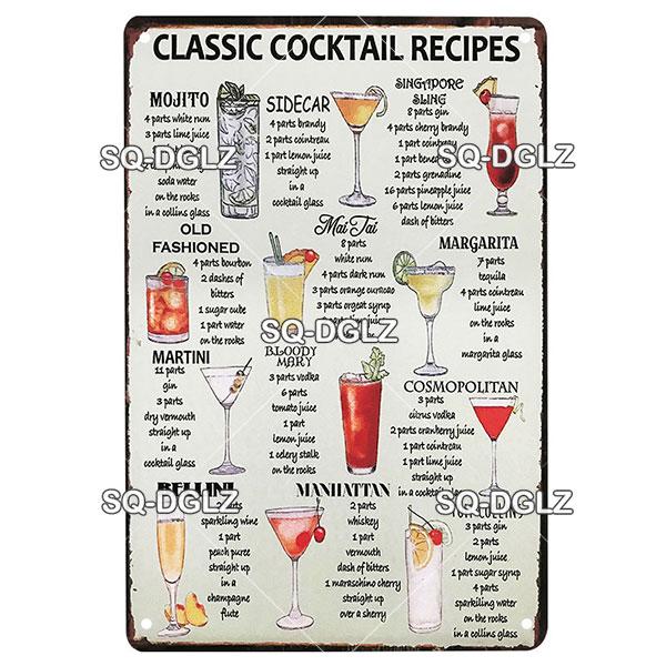 SQDGLZDrink Specials Metal Sign Vintage Plaque Plate Wall Decor For Pub Bar Cocktail Recipes Tin Sign Whiskey Menu Poster