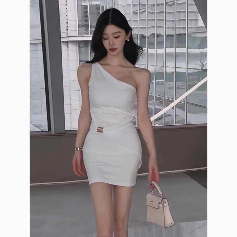 Spring/Summer Slim Fit One-Shoulder Sleeveless Dress – Hip-Hugging Short Skirt