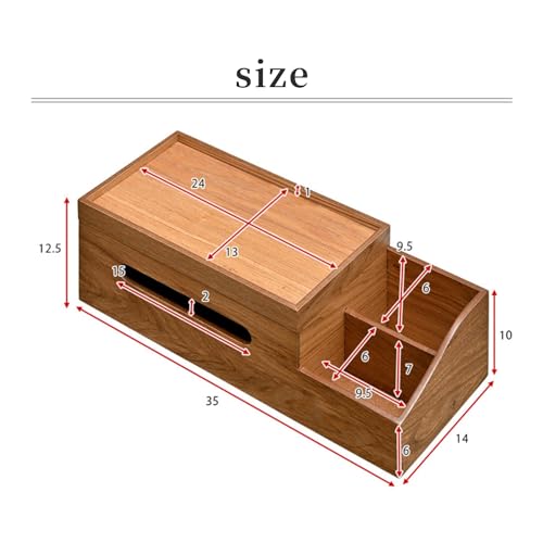 smart-i Walnut Veneer Tissue Case with Multi-Storage Top and Sides, Mokuren RF-18001-WN, 35 x 14 x 12.5 cm