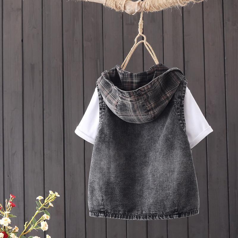 Ethnischer Stil Plus Size Jeansweste Herbst Lässige Damenoberbekleidung mit Froschknöpfen