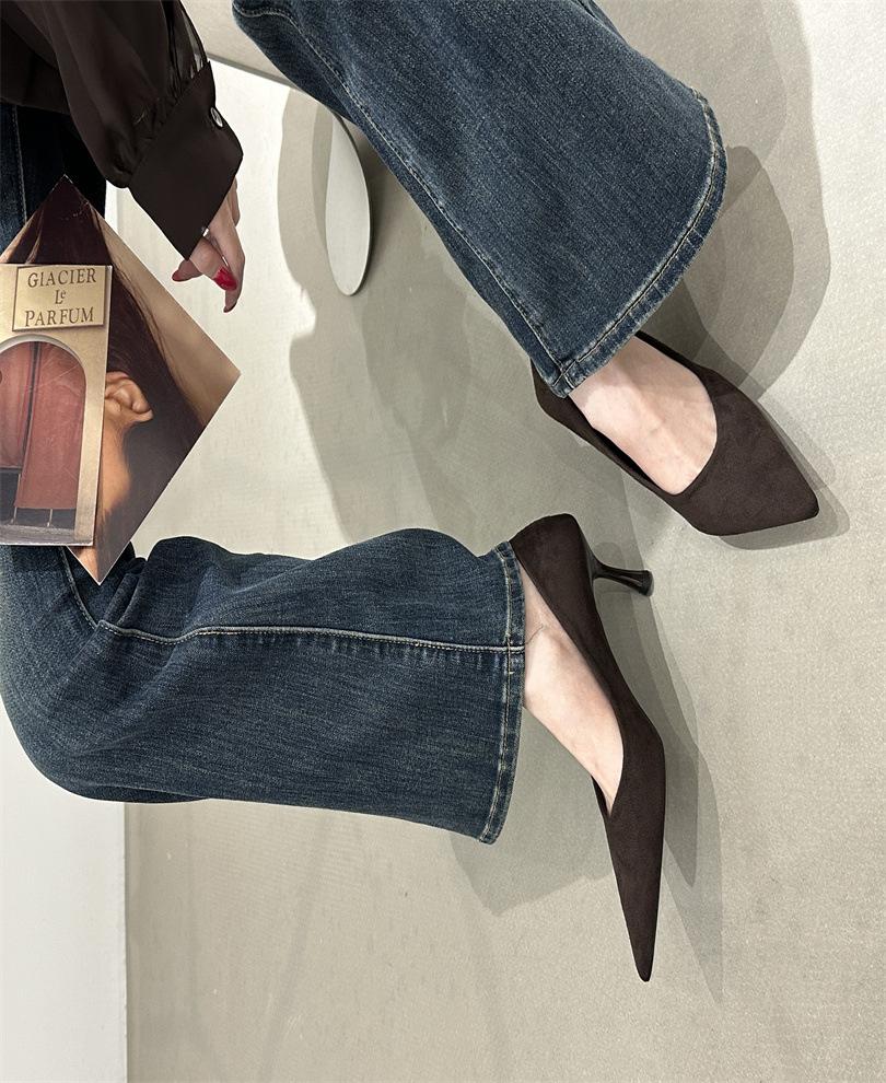 stiletto high heels black single shoes women's shoes spring and autumn 2025 new summer French pointed simple commuter ladyshoes