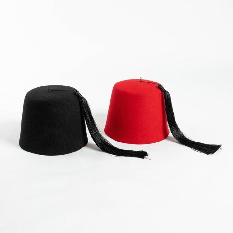 Tarboosh Hat with Black Tassels Ethnic Hat Folkloric Ottoman Turkish Fez Hat