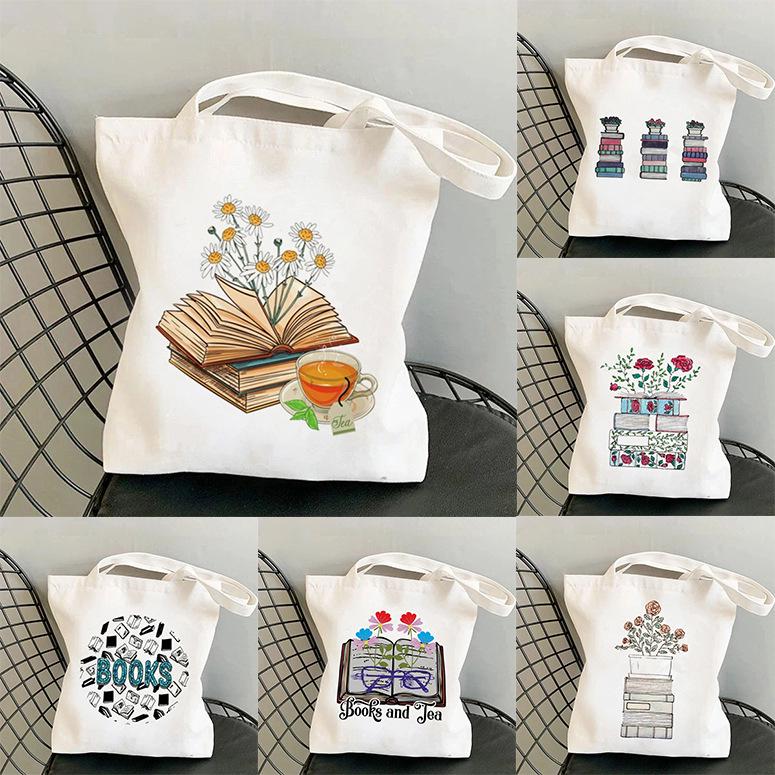 Flowery Books Print Harajuku Women's Casual Shopping & Student Tote Bag