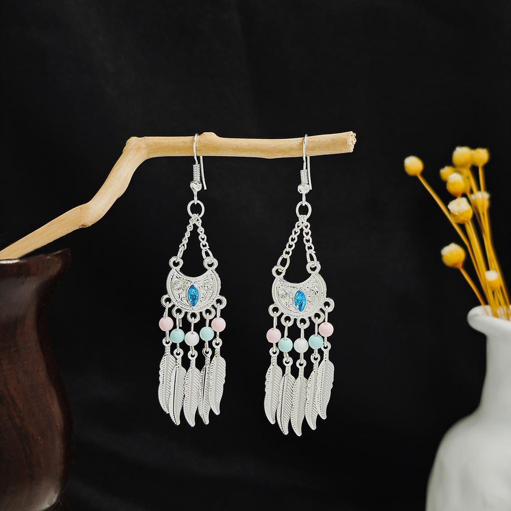 Geometric Round Ethnic Style Earrings, Long Fringed Earrings For Bohemian Retro Tourist Attractions