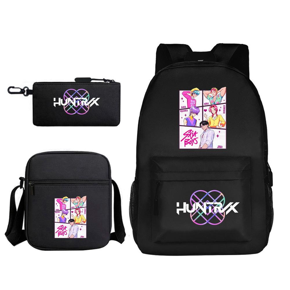 Large Capacity Schoolbag with Shoulder Strap; Student Three-piece Pencil Case Set
