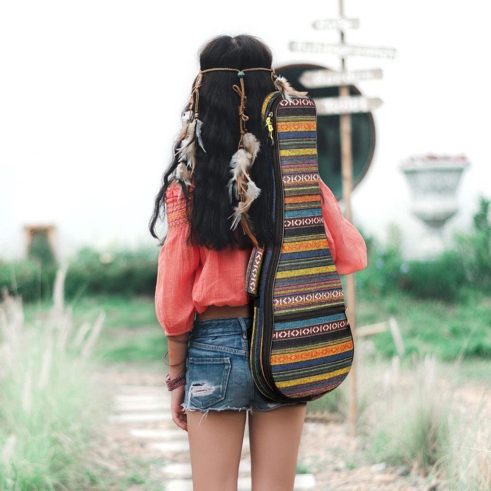 Bohemian Ukulele Backpack 21/23/26 Inch Mini Guitar Bag Stripe Ukulele Case  Concert